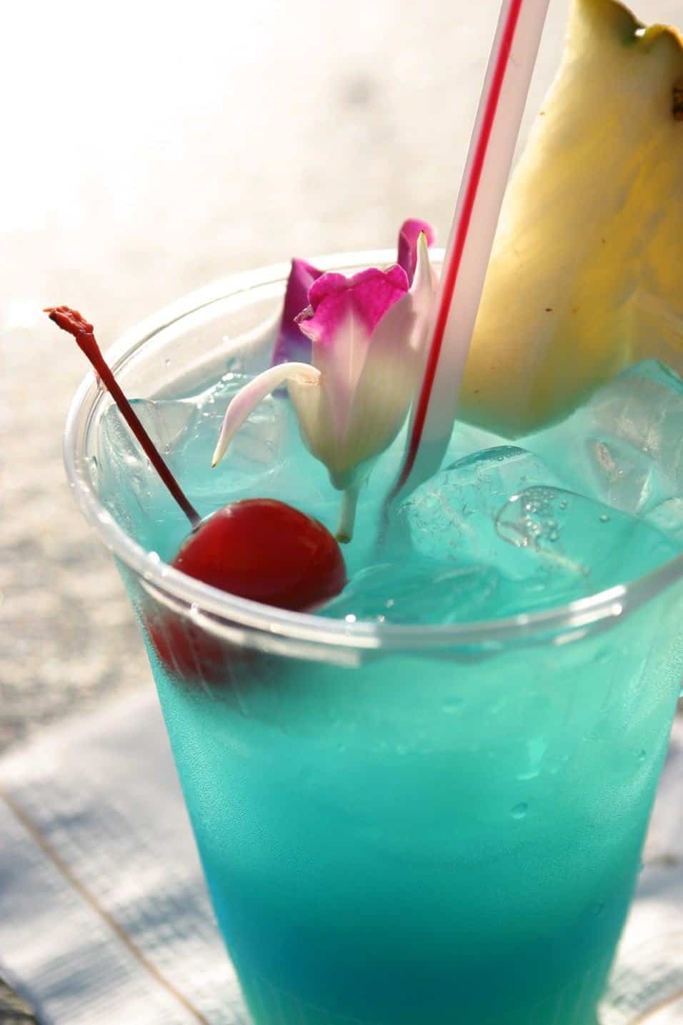The cool colored "Blue Hawaii" is one of the popular cocktails at bars in Hawaii. 