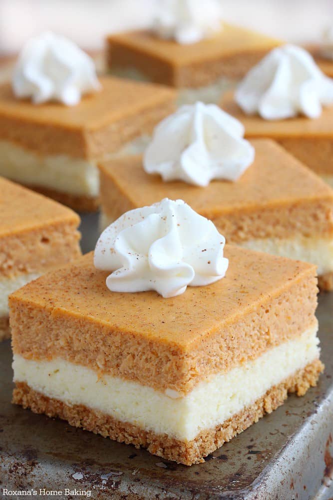 Pumpkin Cheesecake Bars - These Fall recipes are perfect for the holidays and for any time you want to bring the delicious smells of apple, cinnamon, and pumpkin into your home. You're guaranteed to find a fall flavor you love with these 18 delicious fall dessert recipes.