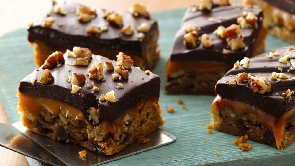 Chocolate Chip Turtle Bars - Check out our list of 20 of the best easy desserts to feed a crowd. Be prepared for empty dishes and a round of applause when you bring one of these recipes to your next event.