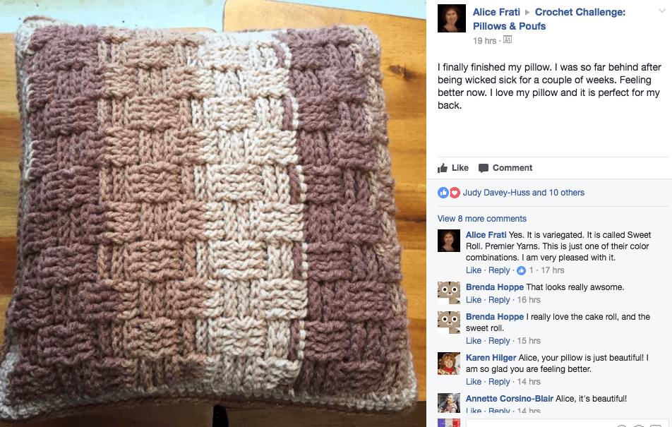finished crochet basketweave pillow