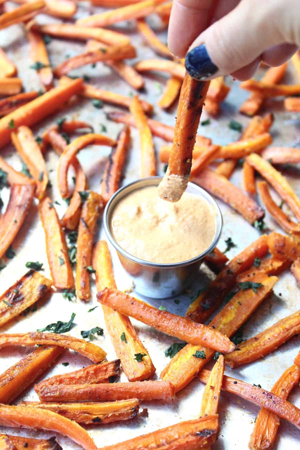 carrot fries with curry dip - whole 30 snacks