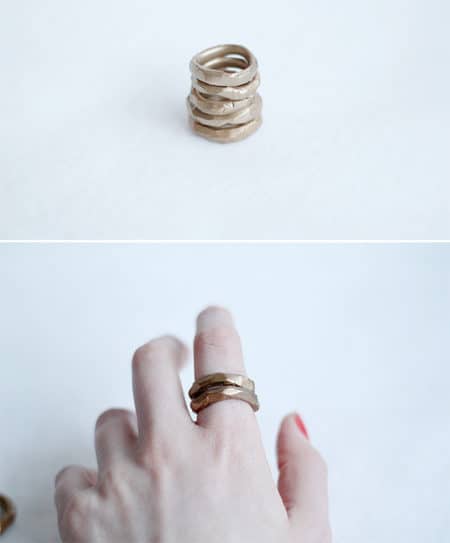 clay polymer Faux Gold Hammered Rings jewelry