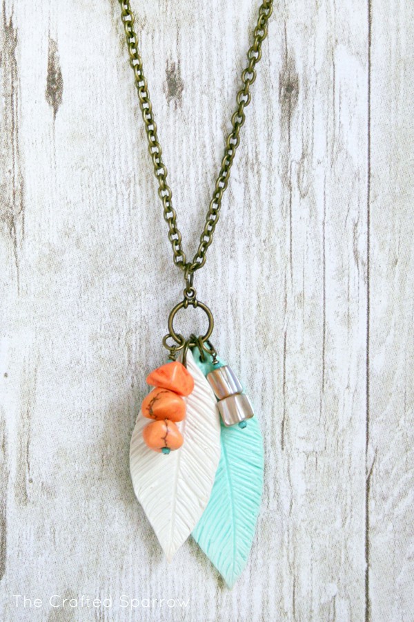 clay polymer feather necklace Jewelry