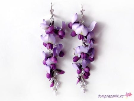 clay polymer wisteria flower earrings Jewelry