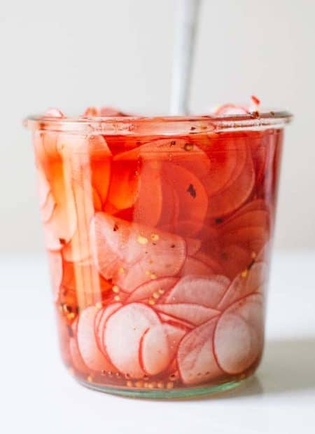 spicy quick pickled radishes - recipe canning vegetables