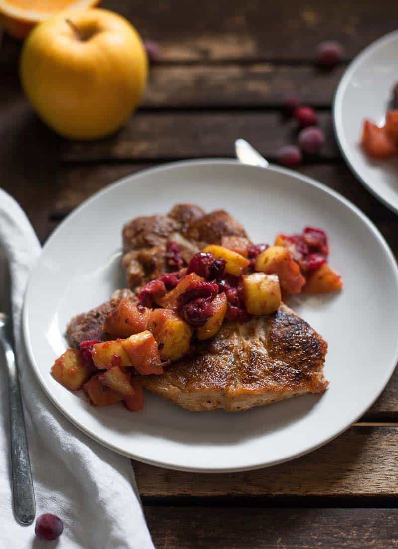 Pork Chops with Cranberry-Apple Compote - quick paleo recipes