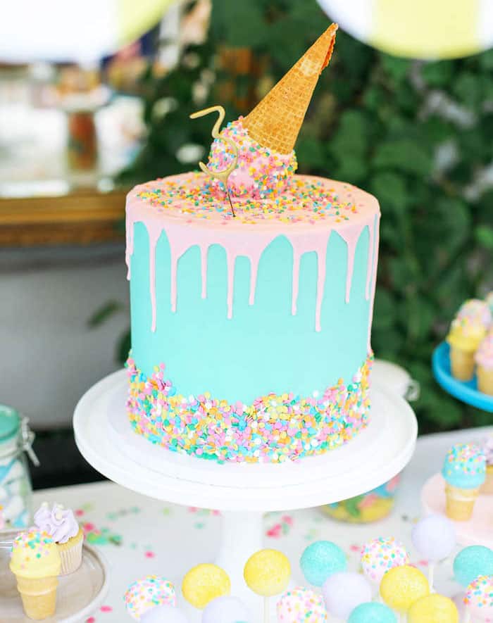 ice cream cone drip - kids birthday cake ideas