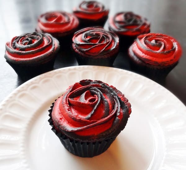 Two-Tone Rose Red Velvet Cupcakes - cupcake decorating ideas