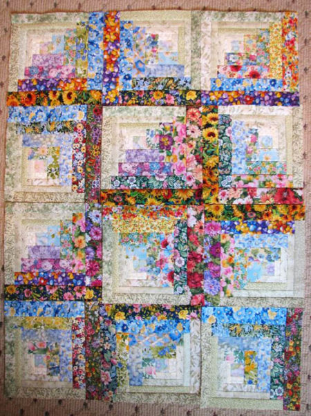 Watercolor Floral Log Cabin Quilt - country quilts