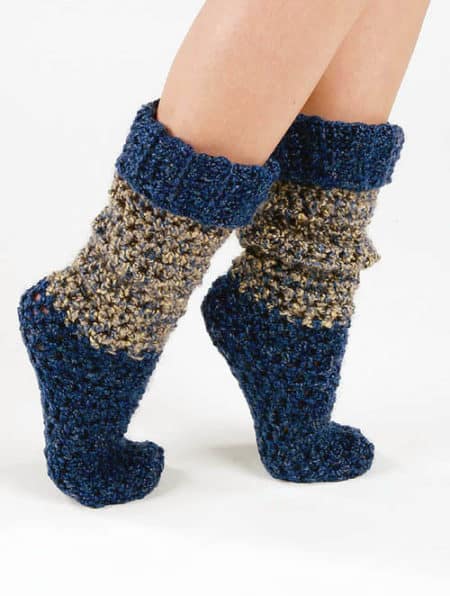 Blue Tweed Crochet Socks