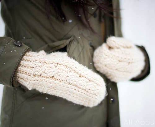 Cabled - crochet mittens