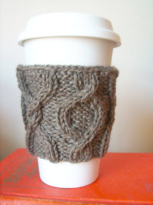 Twisted Coffee Cozy - one-skein knitting patterns