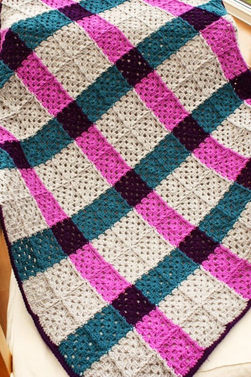 Magenta Tartan - crochet baby blanket