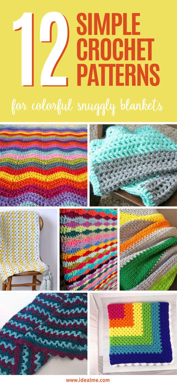 12 Simple Crochet Patterns for colorful blankets #crochet #crochetblanket #simplecrochet #crochetpatterns