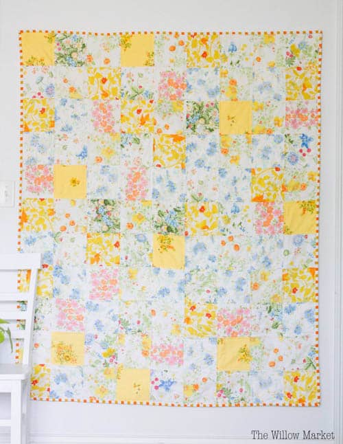 Patchwork Quilt from Vintage Sheets - beginner quilt patterns