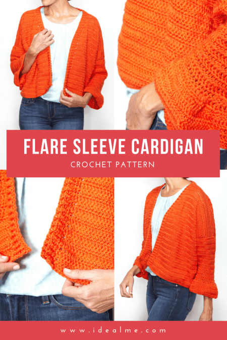 The Cute Flare Sleeve Cardigan is relaxed, with a boxy fit, and cute ¾ length flare sleeves that you can throw over a tank or tee for a little extra warmth. #crochetcardigan #crochetpattern #crochetlove #crochetaddict