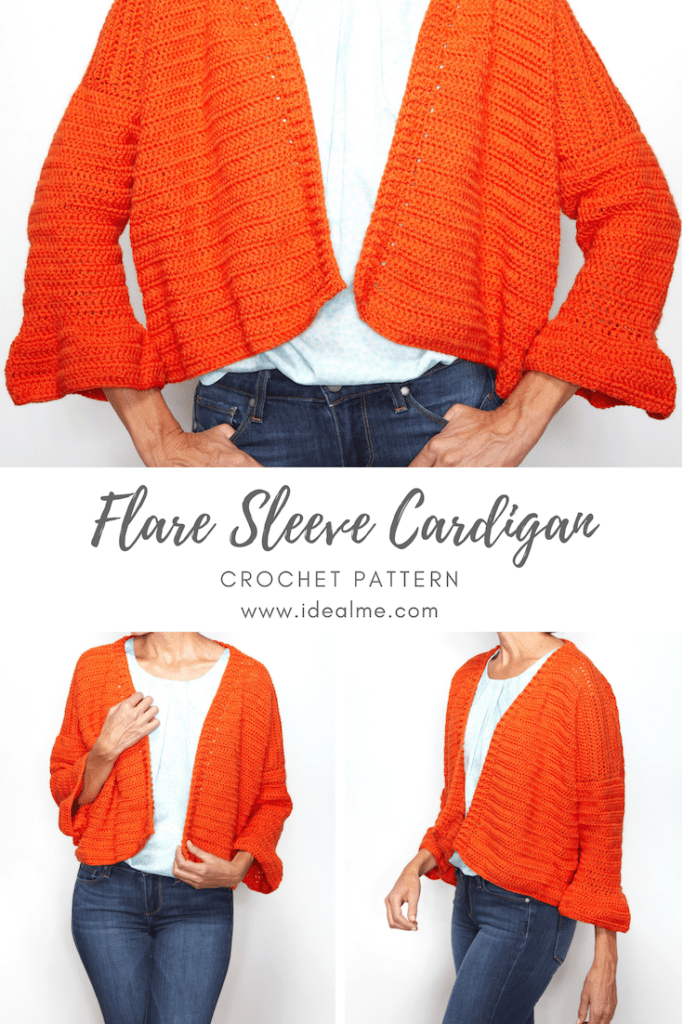 The Cute Flare Sleeve Cardigan is relaxed, with a boxy fit, and cute ¾ length flare sleeves that you can throw over a tank or tee for a little extra warmth. #crochetcardigan #crochetpattern #crochetlove #crochetaddict