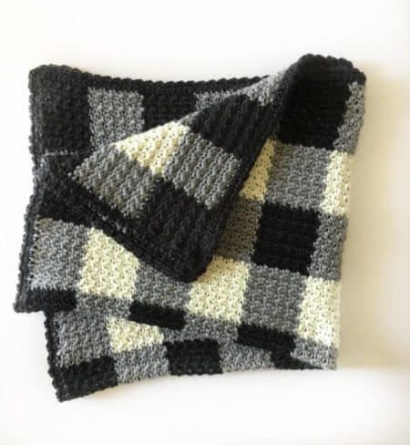 Crochet Griddle Stitch Black Gingham Blanket