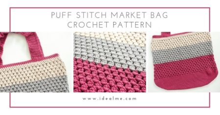 This crochet market bag pattern is beautiful with the puff stitch. Take this crochet bag everywhere with you. It can hold anything, and it looks great. #CrochetPuffStitch #CrochetBag #CrochetPattern #CrochetMarketBag