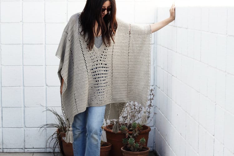 Cross Country Poncho - If you want to learn how to make a poncho, this list of 18 free crochet poncho patterns will help you. Pick your favorite from this bunch and start creating. #CrochetPonchoPatterns #FreeCrochetPatterns #CrochetAddict