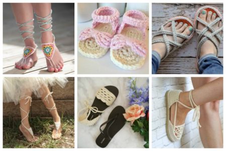 These crochet sandals and barefoot sandals are the perfect summer crochet projects. These crochet patterns take just a little bit of yarn. #CrochetSandals #CrochetPatterns #CrochetSandalPatterns