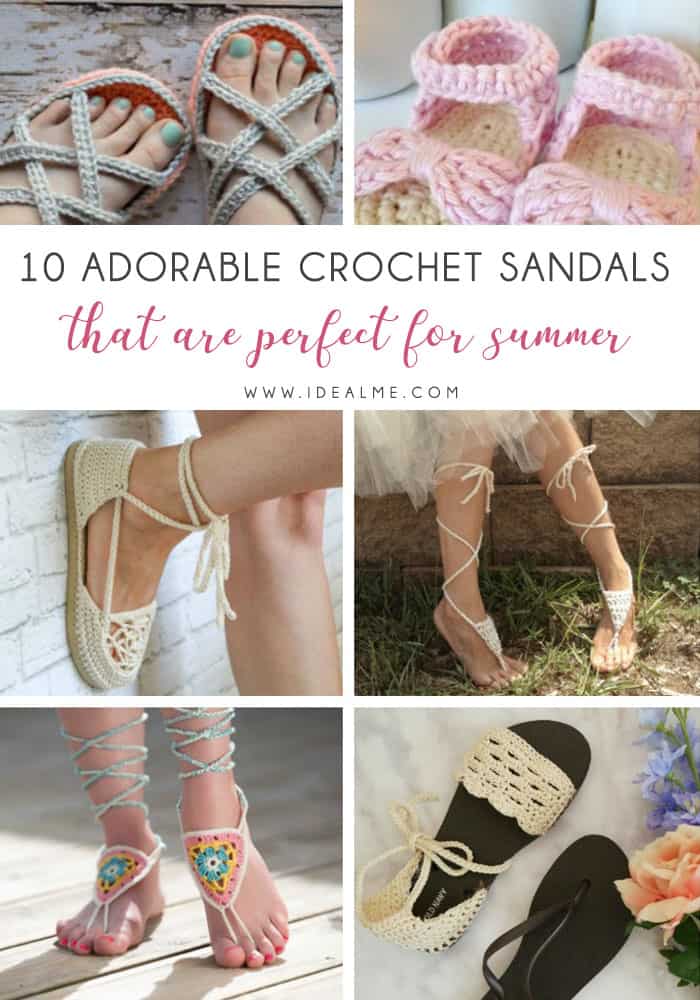 These crochet sandals and barefoot sandals are the perfect summer crochet projects. These crochet patterns take just a little bit of yarn. #CrochetSandals #CrochetPatterns #CrochetSandalPatterns