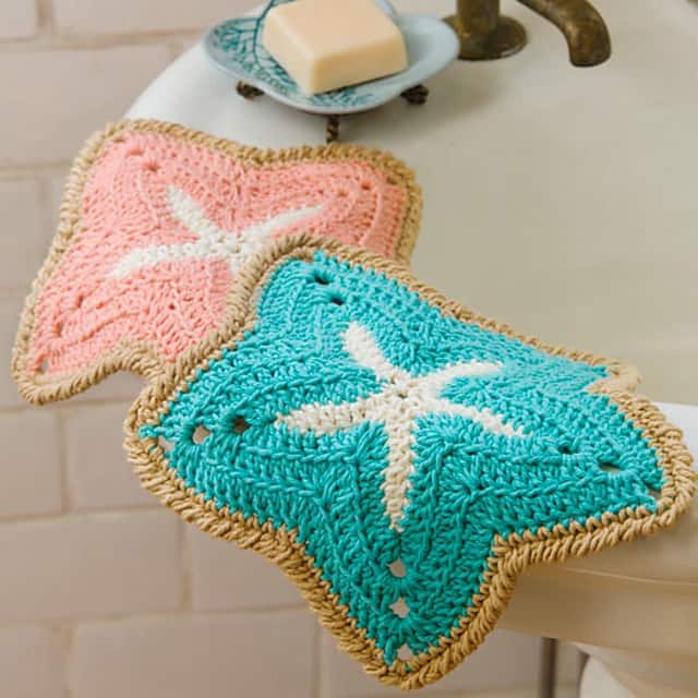 Starfish Dishcloths - These crochet dishcloth patterns are all free and are so different from each other. Test your creativity with one of these brilliant dishcloth patterns. #CrochetDishclothPatterns #CrochetPatterns #DishclothPatterns