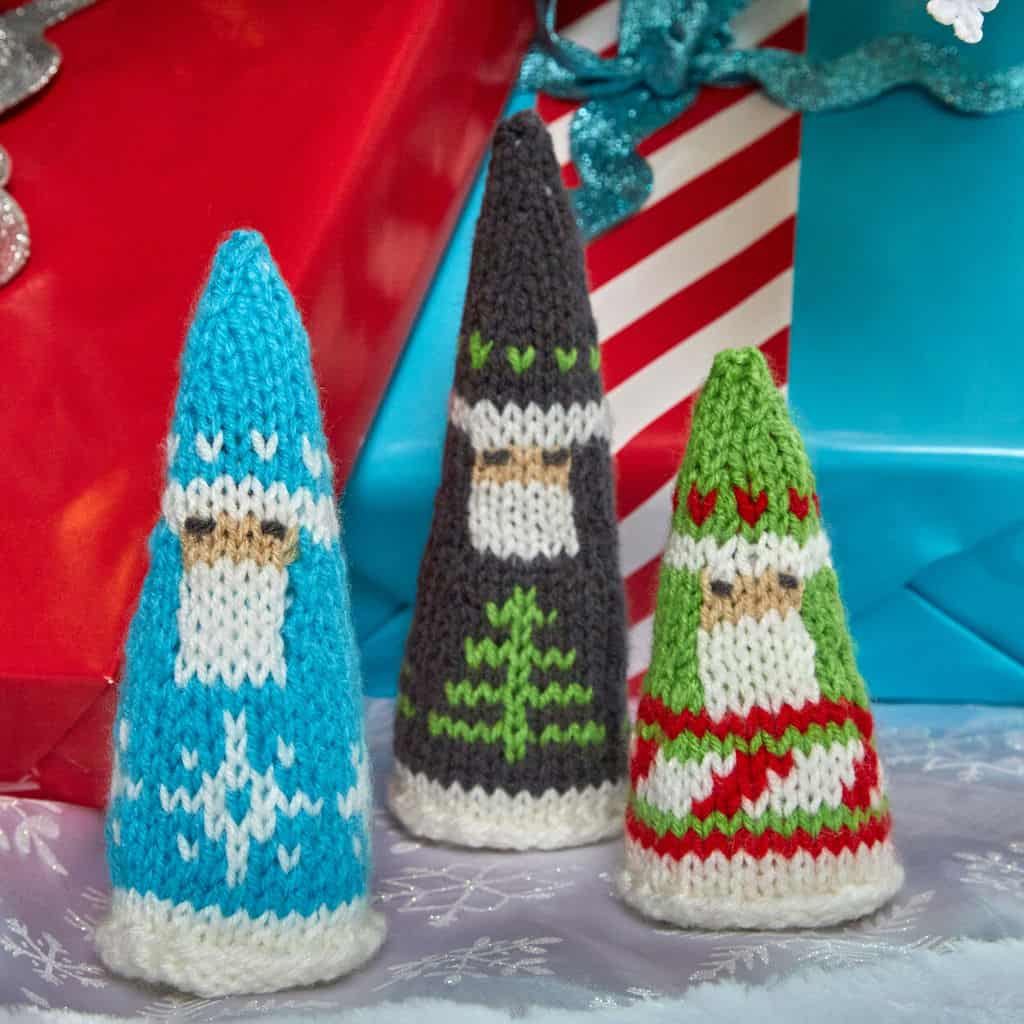 Red Heart Fair Isle Santas - Explore these 11 free Fair Isle holiday knit patterns that will turn your knit projects from ordinary to holiday ready!  #fairisleknit #holidayknits