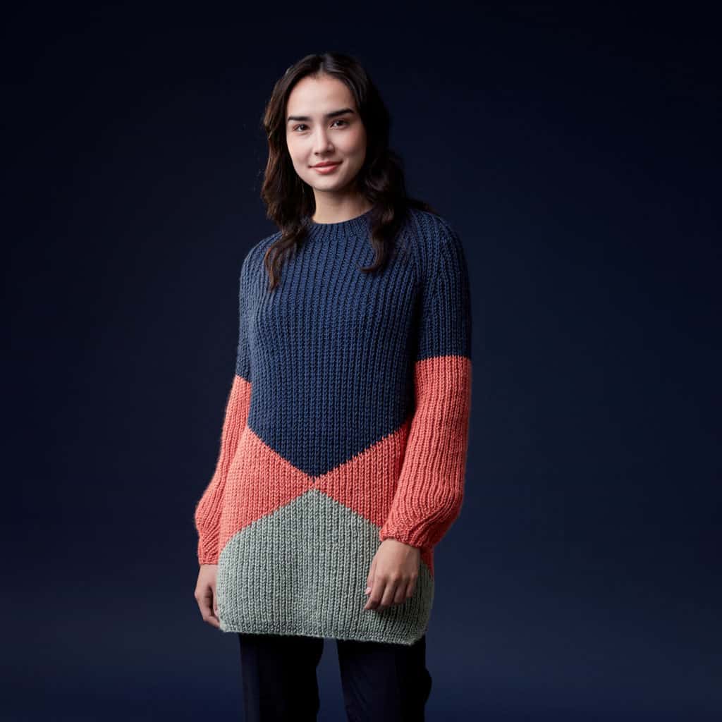 Bold Angles Knit Pullover - Keep yourself warm and comfy this season by knitting one of these knitted sweater patterns. You can choose from the basic pullover to a more daring design. #knittedsweaterpatterns #knittingpatterns #knitsweaterpatterns
