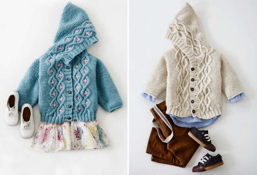 Cabled Baby Cardigan Sweater - Keep yourself warm and comfy this season by knitting one of these knitted sweater patterns. You can choose from the basic pullover to a more daring design. #knittedsweaterpatterns #knittingpatterns #knitsweaterpatterns