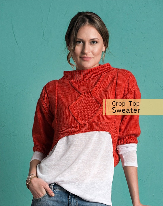 Crop Top Sweater - Keep yourself warm and comfy this season by knitting one of these knitted sweater patterns. You can choose from the basic pullover to a more daring design. #knittedsweaterpatterns #knittingpatterns #knitsweaterpatterns