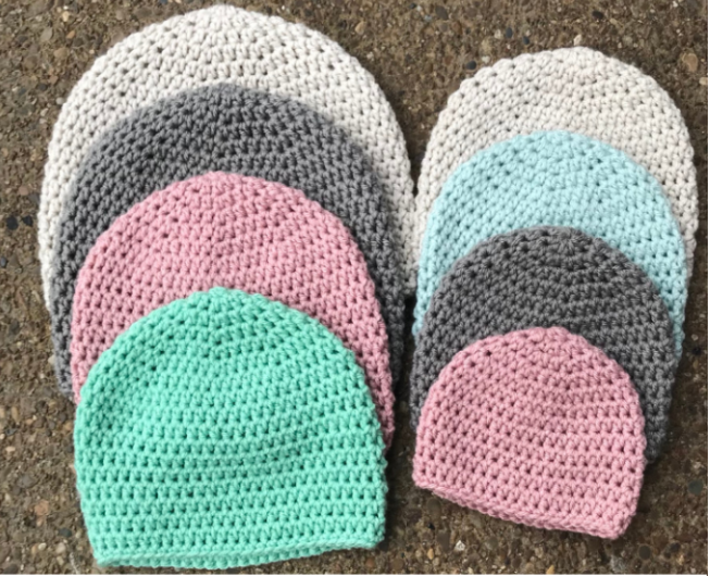 Crochet beanie basic hat with 8 sizes