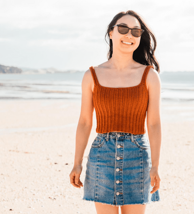 Square Neck Ribbed Crochet Crop Top 