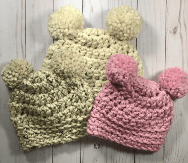 Crochet double pom pom baby beanie hat