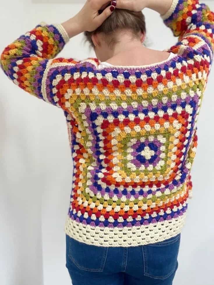 Rainbow Granny Square Sweater Crochet Pattern