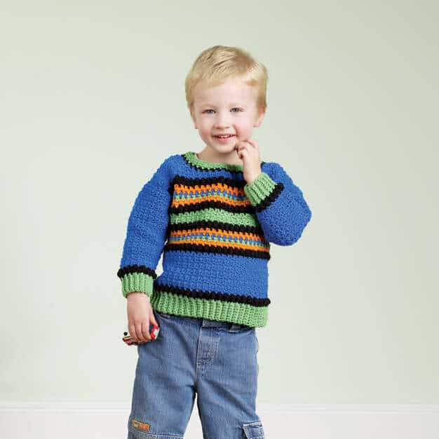 Red Heart Crochet Kids’ Striped Pullover Crochet Pattern