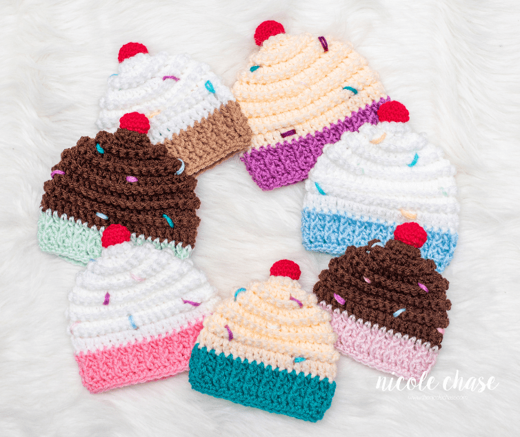 Crochet cupcake beanie hat