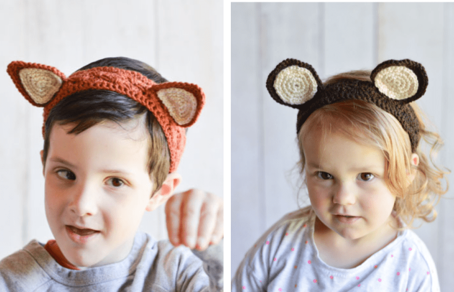 Kids wearing crochet animal ears headbands