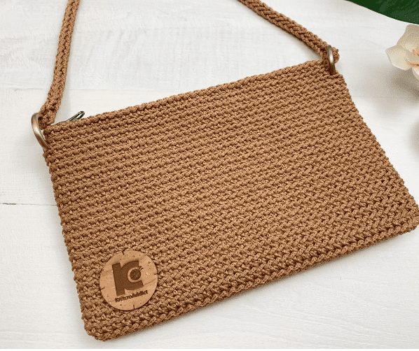 Brown Crochet Handbag on a desk