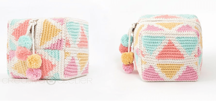 Crochet Cube-shaped toiletry case bag