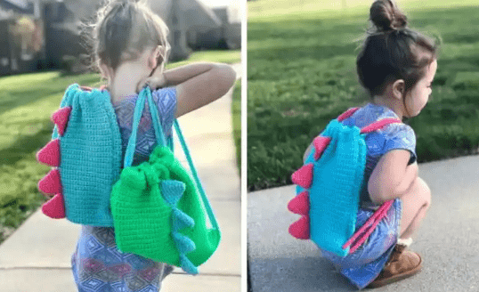 kids with the Crochet Dinosaur Backpack