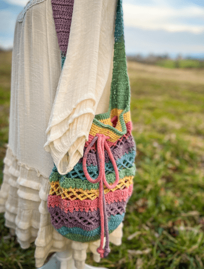 Crochet Mesh Shoulder Bag with Drawstring