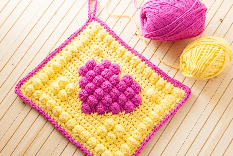 Bobble Heart Crochet Potholder 