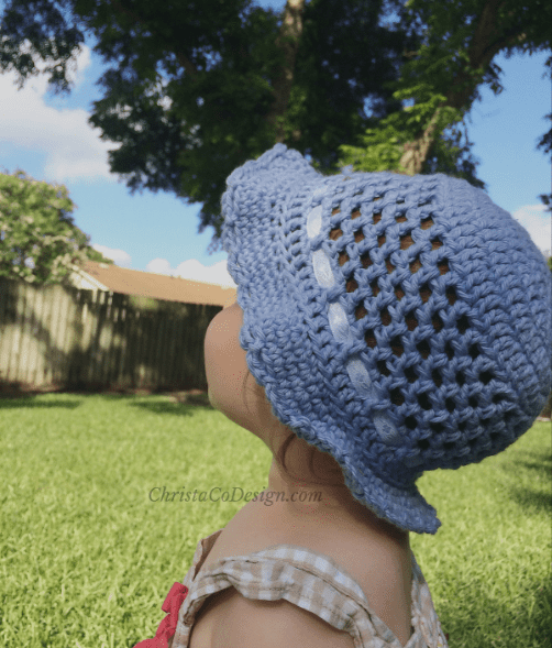 Crochet Toddler Sun Hat on a kid's head