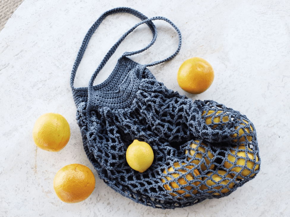 Crochet French Market Bag with lemons and oranges