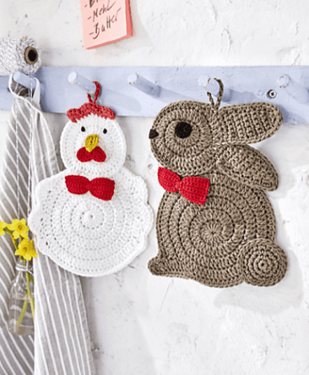 Crochet Rabbit & Chicken Potholders