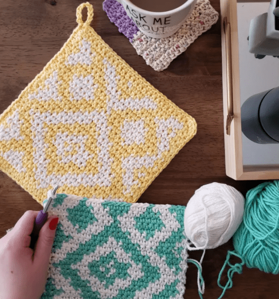 Tapestry Crochet Diamond Potholders