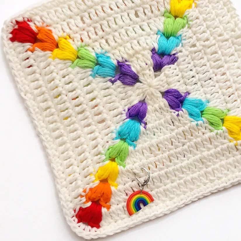Rainbow Puff Crochet Square