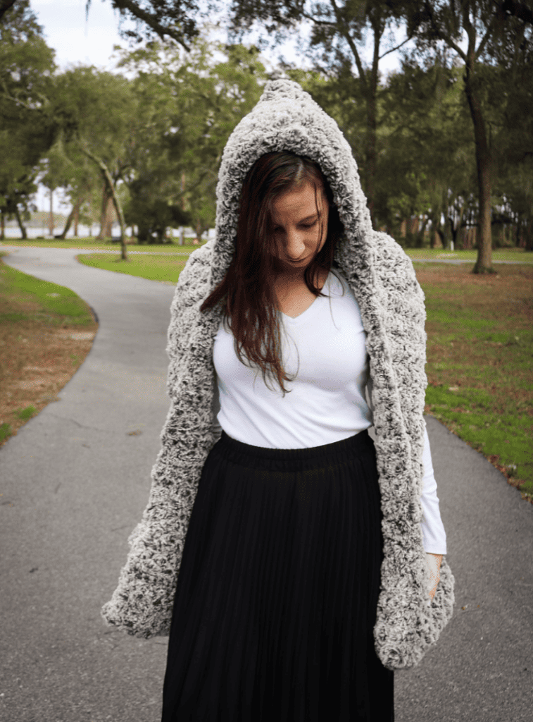 Crochet Faux Fur Hooded Scarf with Pockets