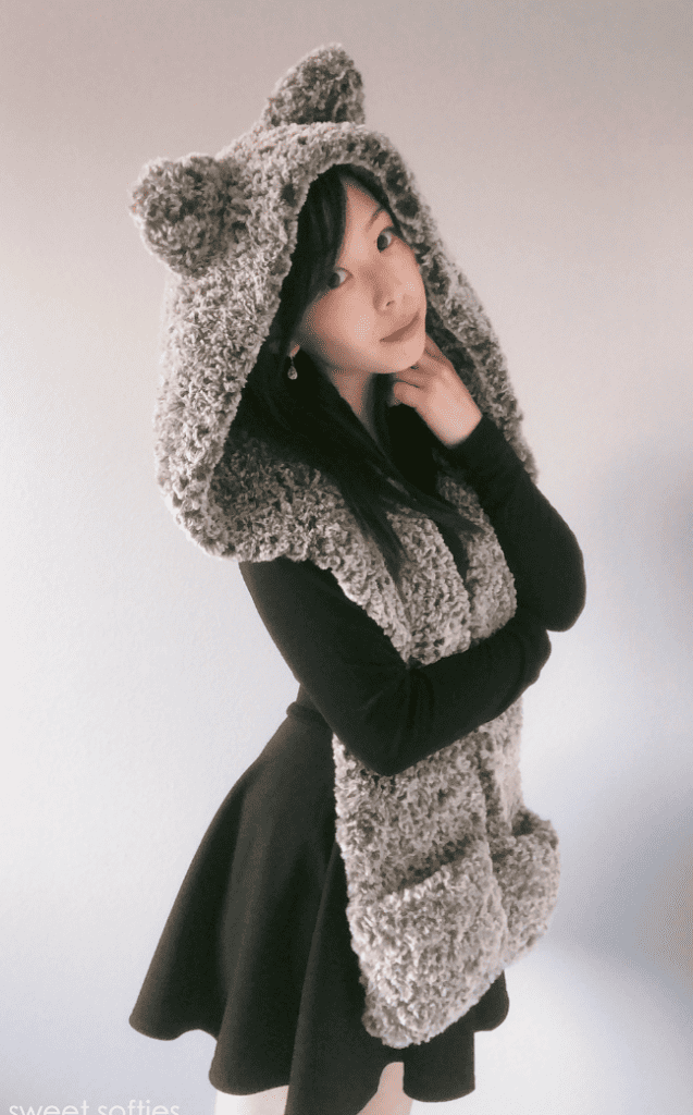 Crochet Hooded Timber Wolf Scarf